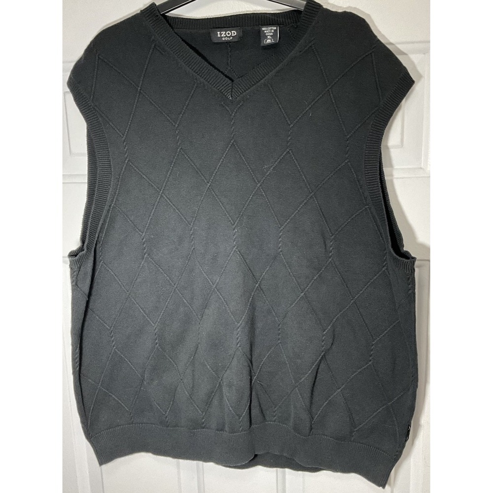 Izod Golf Black Preppy V-Neck 100% Cotton Sweater Vest Mens Size XL